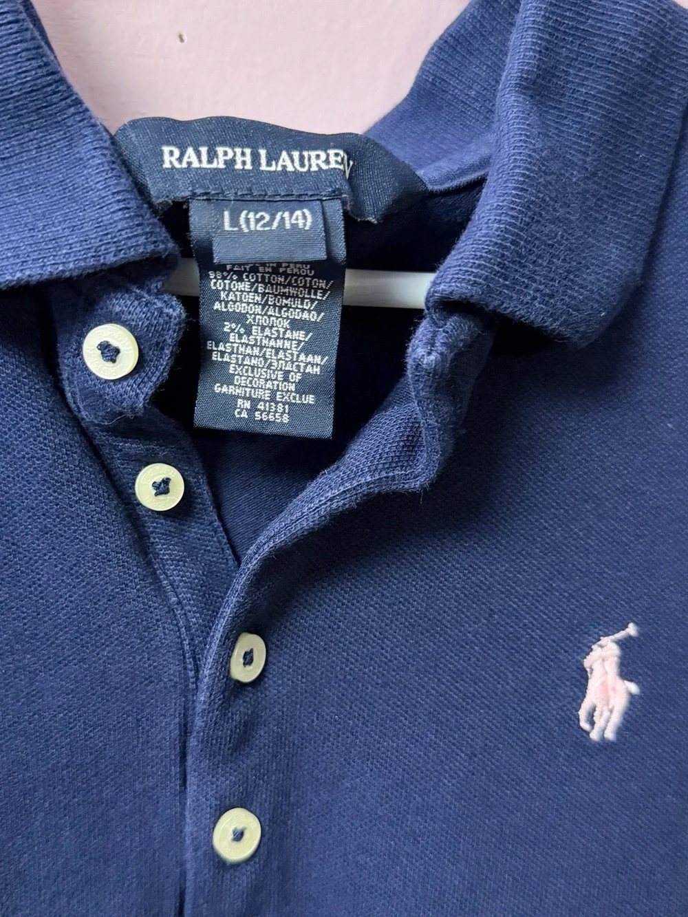 Ralph Lauren Girls Blue Polo Shirt with Pink Pony